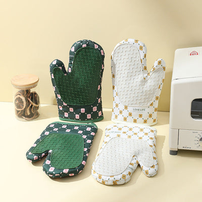 Heat-Resistant Cotton Oven Mitts – Non-Slip, Anti-Scald Kitchen Gloves